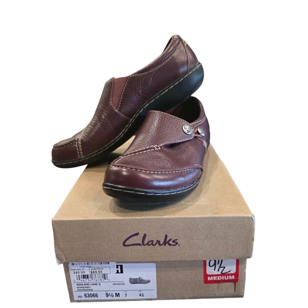 Clarks Ashland Lane Q Women’s 9.5 M Burgundy Leather Slip On Comfort Loafers